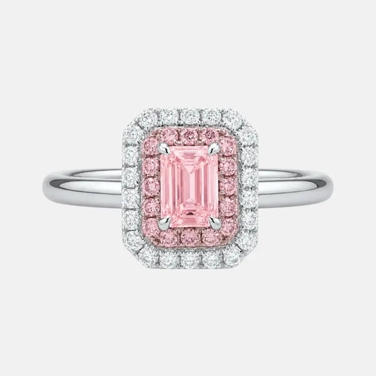 Celeste Pink Emerald Cut Diamond Double Halo Engagement Ring AG & CO Jewellery