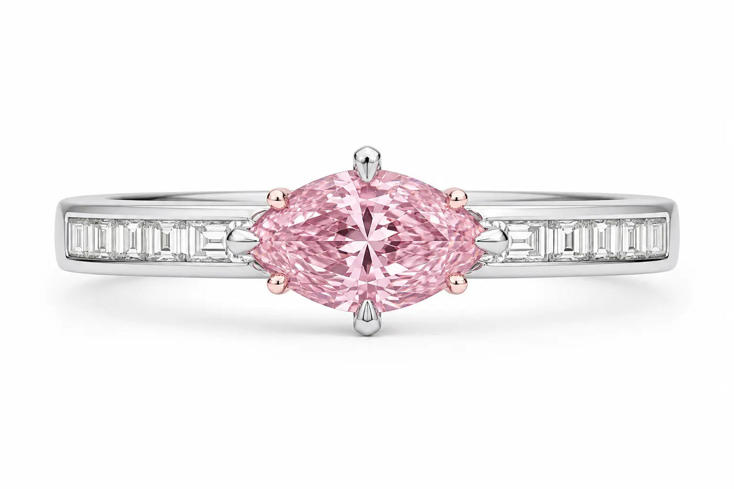 celestine east-west pink marquise baguette ring