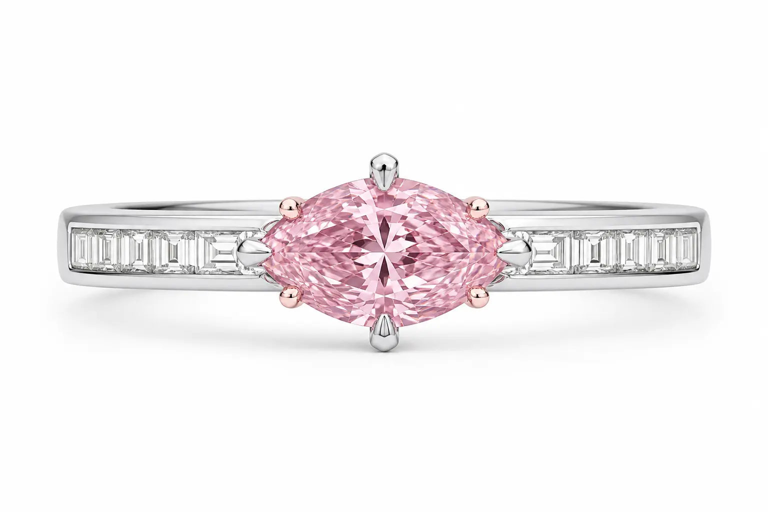 Celestine East-West Pink Marquise Baguette Ring