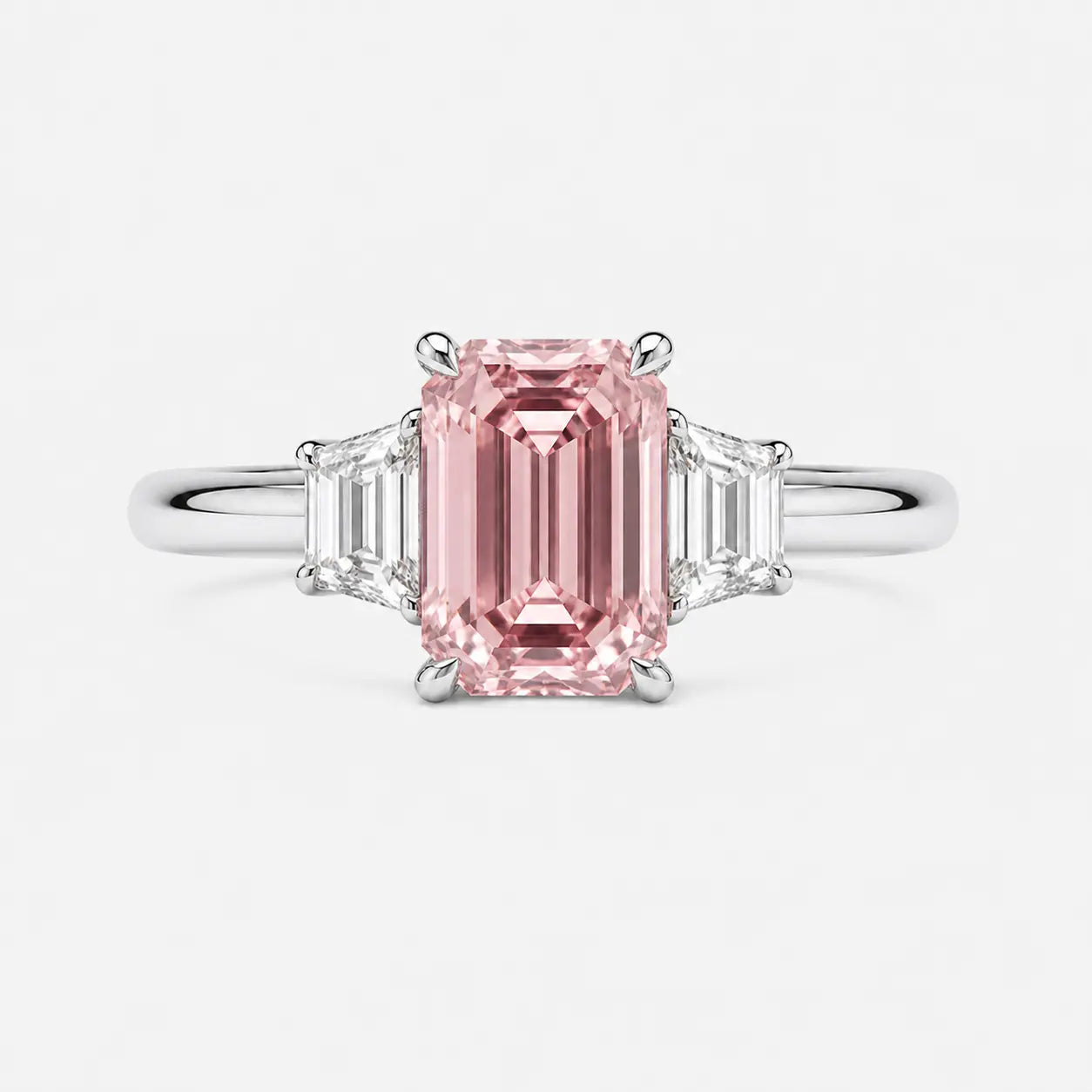 celestine emerald pink lab-grown diamond trapezoid trilogy ring
