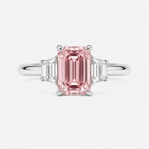 Celestine Emerald Pink Lab-Grown Diamond Trapezoid Trilogy Ring