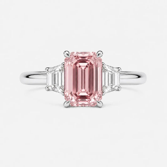 Celestine Emerald Pink Lab-Grown Diamond Trapezoid Trilogy Ring