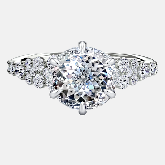 Cluster Engagement Ring with Portuguese Cut Diamond & Round Brilliant Side Diamonds AG & CO Jewellery