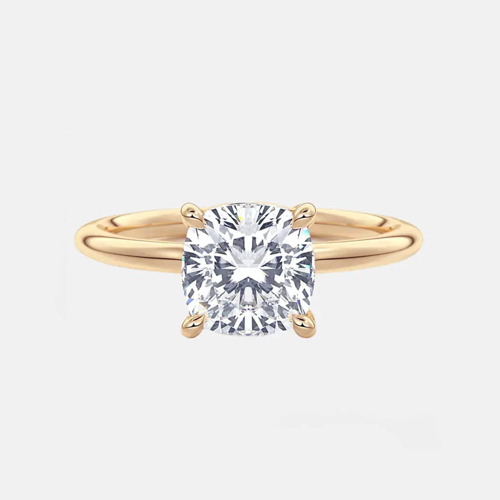 Cushion Solitaire Cathedral Lab Grown Diamond Engagement Ring 14K Solid Yellow Gold AG & CO Jewellery