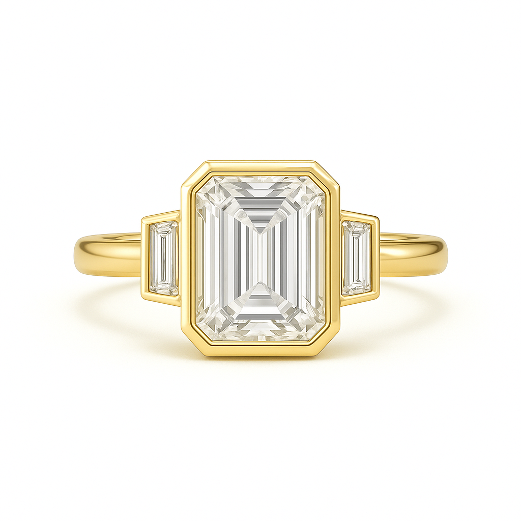 Emilia - Bezel set Ring with Baguette side stones AG & CO Jewellery