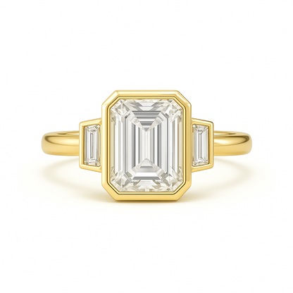Emilia - Bezel set Ring with Baguette side stones AG & CO Jewellery