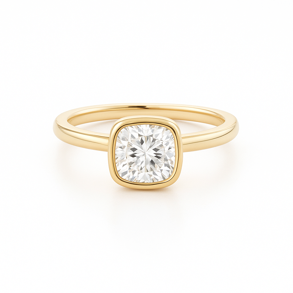 Bezel Cushion Solitaire Engagement Ring AG & CO Jewellery