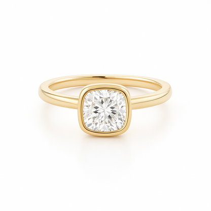 Bezel Cushion Solitaire Engagement Ring AG & CO Jewellery