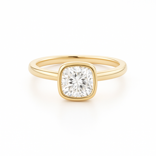 Bezel Cushion Solitaire Engagement Ring AG & CO Jewellery