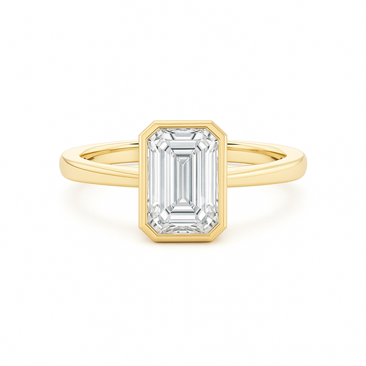 Moissanite Emerald Full Bezel Diamond Engagement Ring 14K Solid Gold