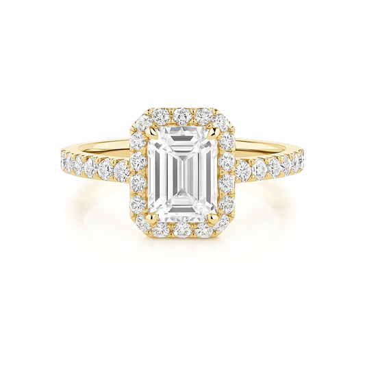 Katrina - Emerald Halo Engagement Ring Setting with Pavé Band