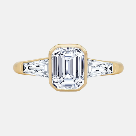 EVADORA emerald bezel trilogy engagement ring AG & CO Jewellery