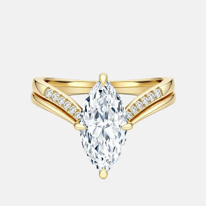 EVELIA Marquise Chevron V Shaped Ring Set AG & CO Jewellery