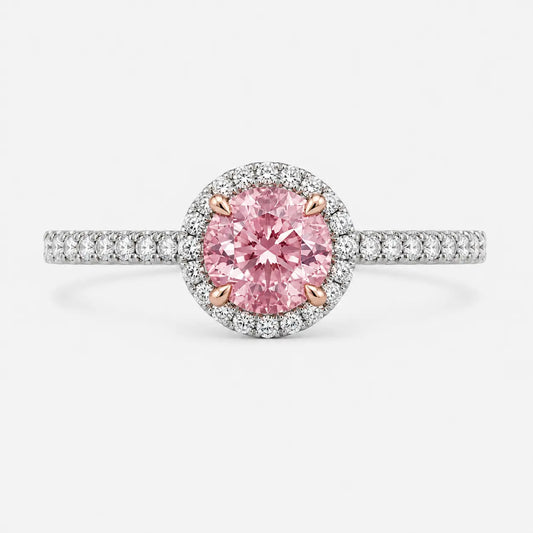 Elodie Round Pink Lab-Grown Diamond Halo Pavé Ring