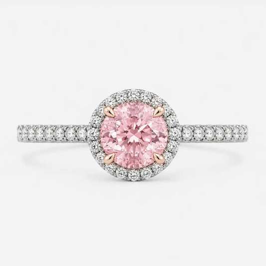 Elodie Round Pink Lab-Grown Diamond Halo Pavé Ring AG & CO Jewellery