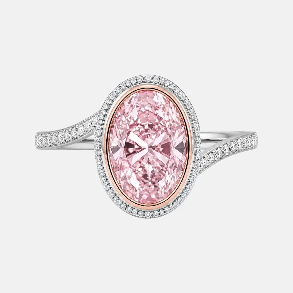 Evelina Pink Oval Lab-Grown Diamond Halo Engagement Ring AG & CO Jewellery