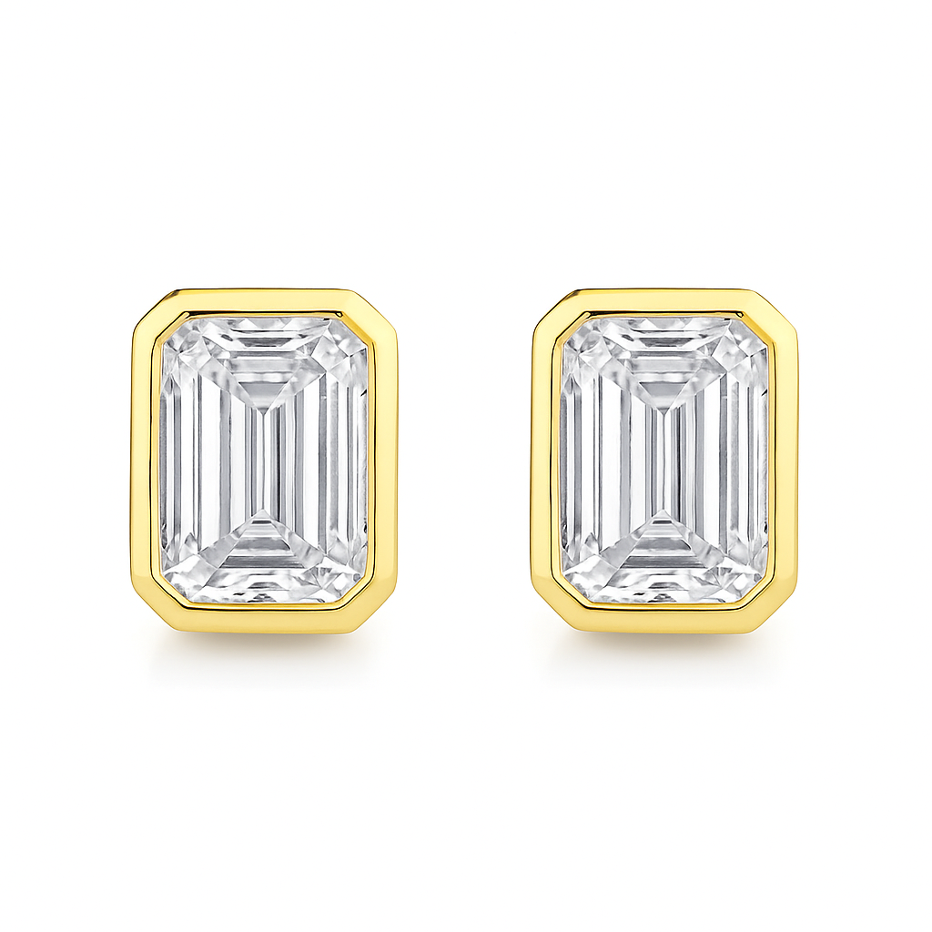 emerald bezel stud earrings 0.50-6.00 carat lab grown diamond studs 14k solid gold igi certified ag & co jewellery
