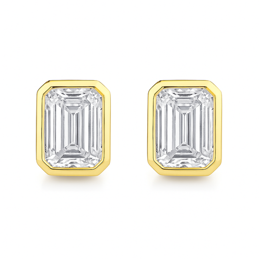 Emerald Bezel Stud Earrings 0.50-6.00 carat Lab Grown Diamond Studs 14K Solid Gold IGI certified AG & CO Jewellery