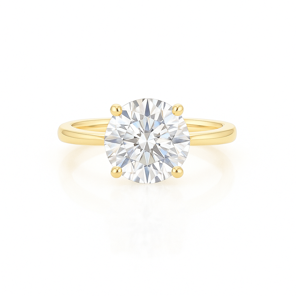 round solitaire cathedral lab grown diamond engagement ring 14k solid yellow gold