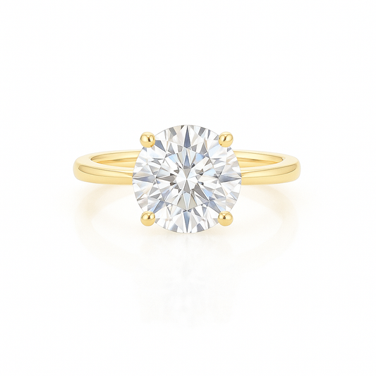 Round Solitaire Cathedral Lab Grown Diamond Engagement Ring 14K Solid Yellow Gold