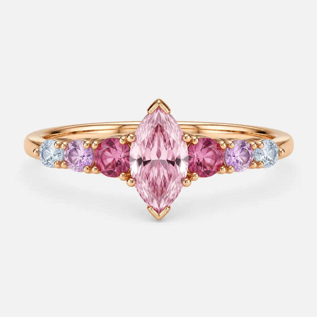 Fleur Pink Marquise Rainbow Sapphire Ring
