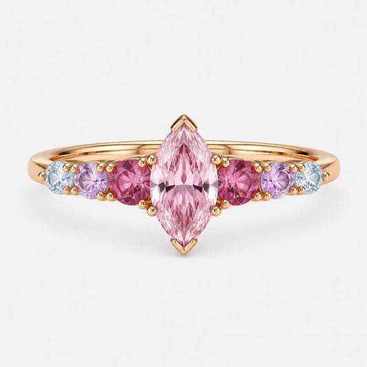 Fleur Pink Marquise Rainbow Sapphire Ring