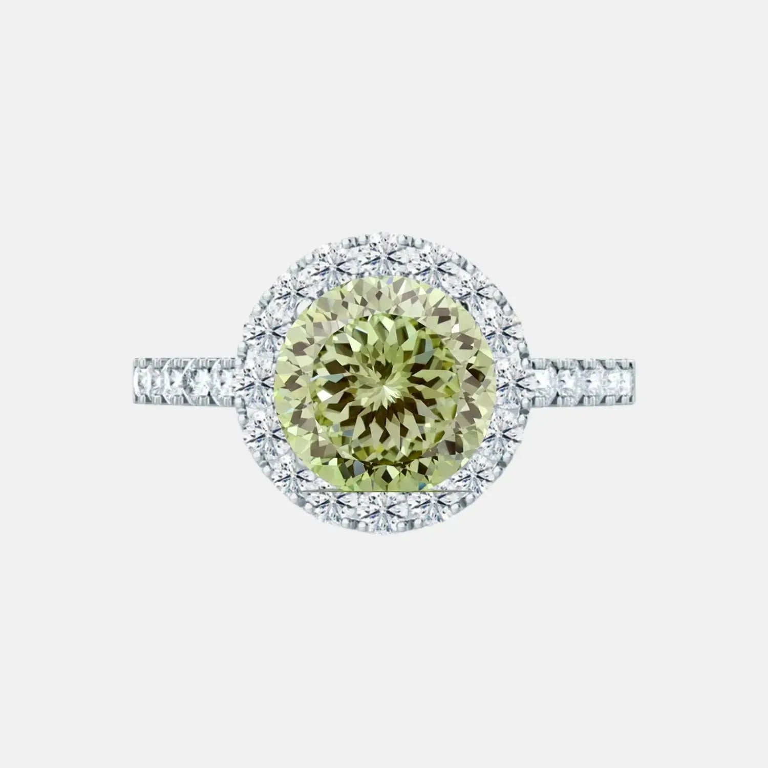 Green Portuguese Cut Halo Diamond Cluster Engagement Ring AG & CO Jewellery