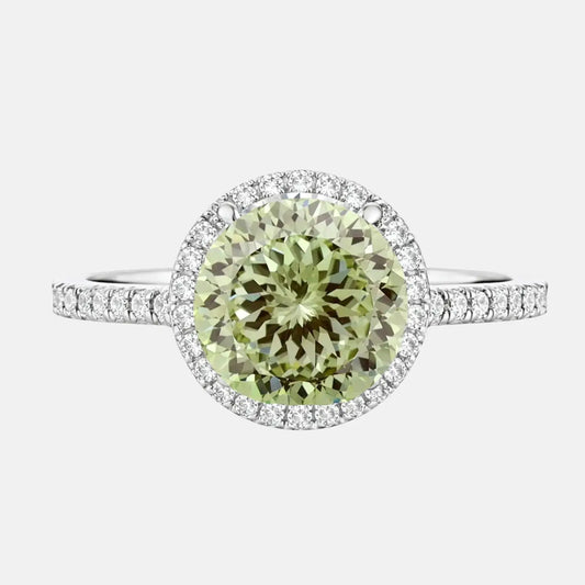 Green Portuguese Cut Halo Diamond Cluster Engagement Ring AG & CO Jewellery