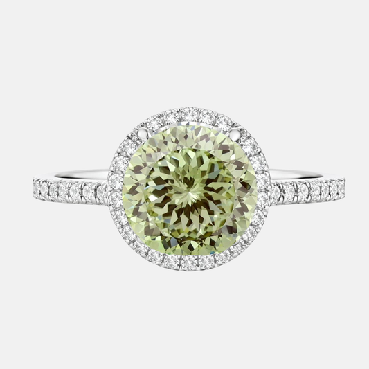 Green Portuguese Cut Halo Diamond Cluster Engagement Ring AG & CO Jewellery