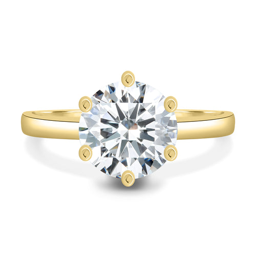 6 claw round solitaire lab grown engagement ring yellow gold