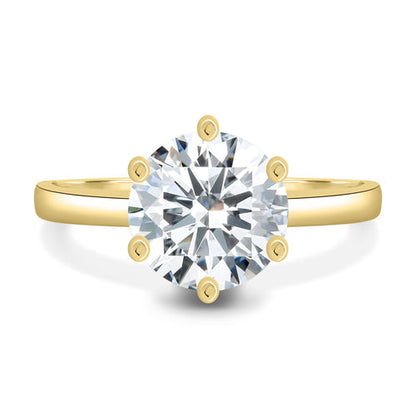 6 Claw Round Solitaire Lab Grown Engagement Ring Yellow Gold