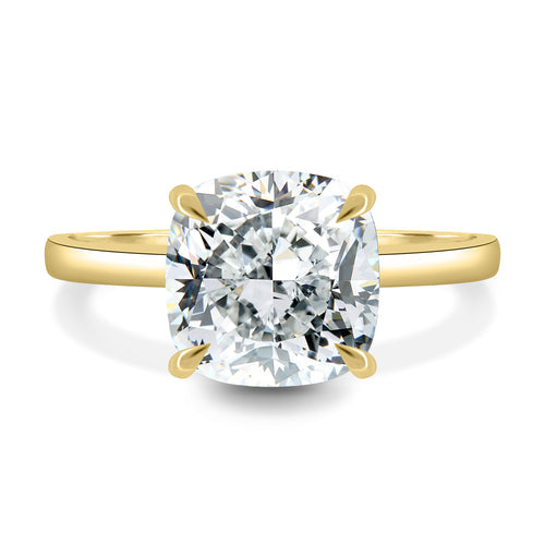 cushion cut 4 claw solitaire - lab grown diamond engagement ring - 18k yellow gold