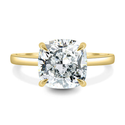 Cushion Cut 4 Claw Solitaire - Lab Grown Diamond Engagement Ring - 18K Yellow Gold