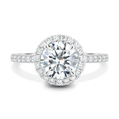 Halo Round Lab-Grown Diamond Engagement Ring with Pavé Band 14K White Gold