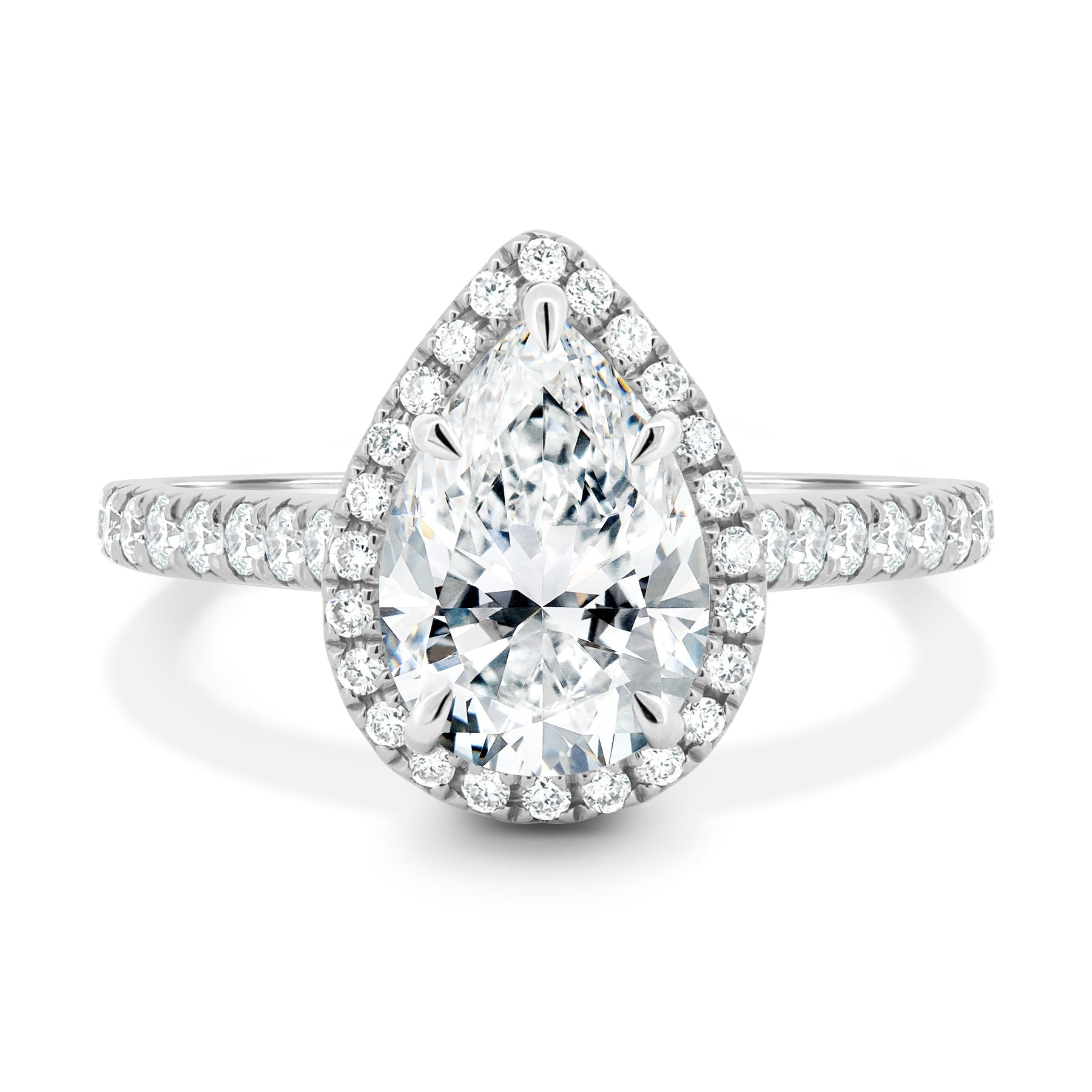 Penelope - Halo Pear Lab-Grown Diamond Engagement Ring with Pavé Band AG & CO Jewellery