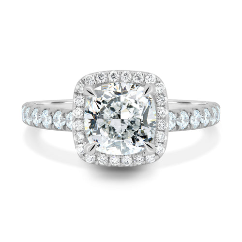 cushion cut halo lab grown diamond engagement ring - 18k white gold