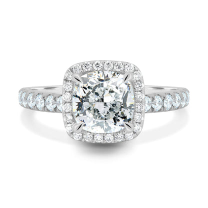 Cushion Cut Halo Lab Grown Diamond Engagement Ring - 18K White Gold