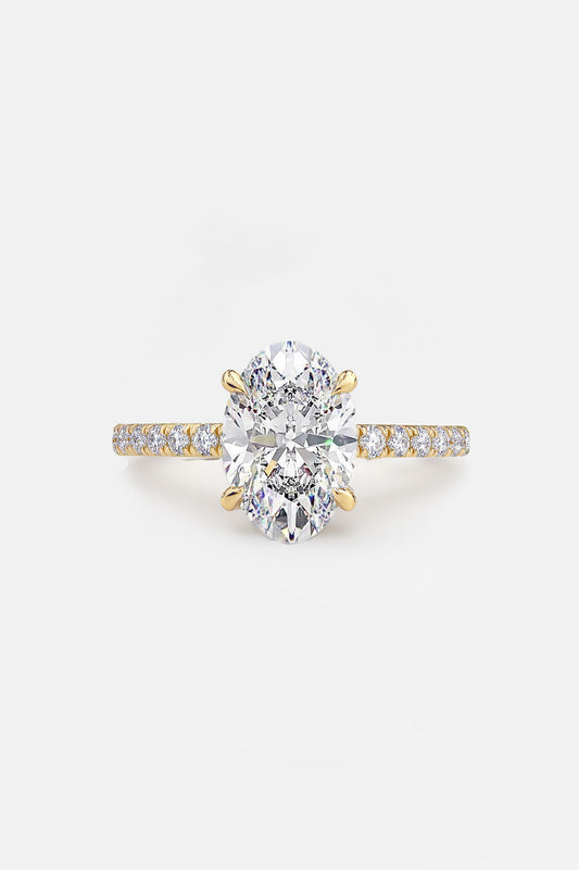 Charlie - Oval Solitaire Engagement Ring with Hidden Halo and Pavé Band AG & CO Jewellery