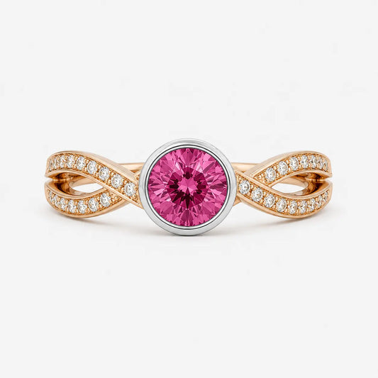 Infinity Round Pink Lab-Grown Diamond Bezel Twist Ring