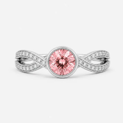 Infinity Round Pink Lab-Grown Diamond Bezel Twist Ring AG & CO Jewellery
