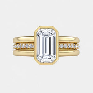Isadora Emerald Cut Triple Band Bezel Engagement Ring
