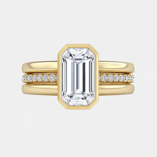 Isadora Emerald Cut Triple Band Bezel Engagement Ring AG & CO Jewellery