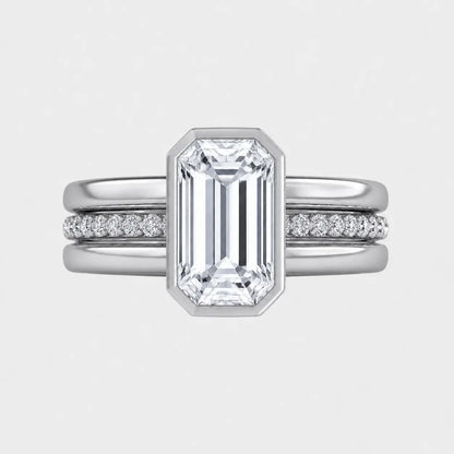Isadora Emerald Cut Triple Band Bezel Engagement Ring AG & CO Jewellery