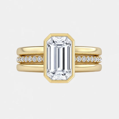 Isadora Emerald Cut Triple Band Bezel Engagement Ring AG & CO Jewellery
