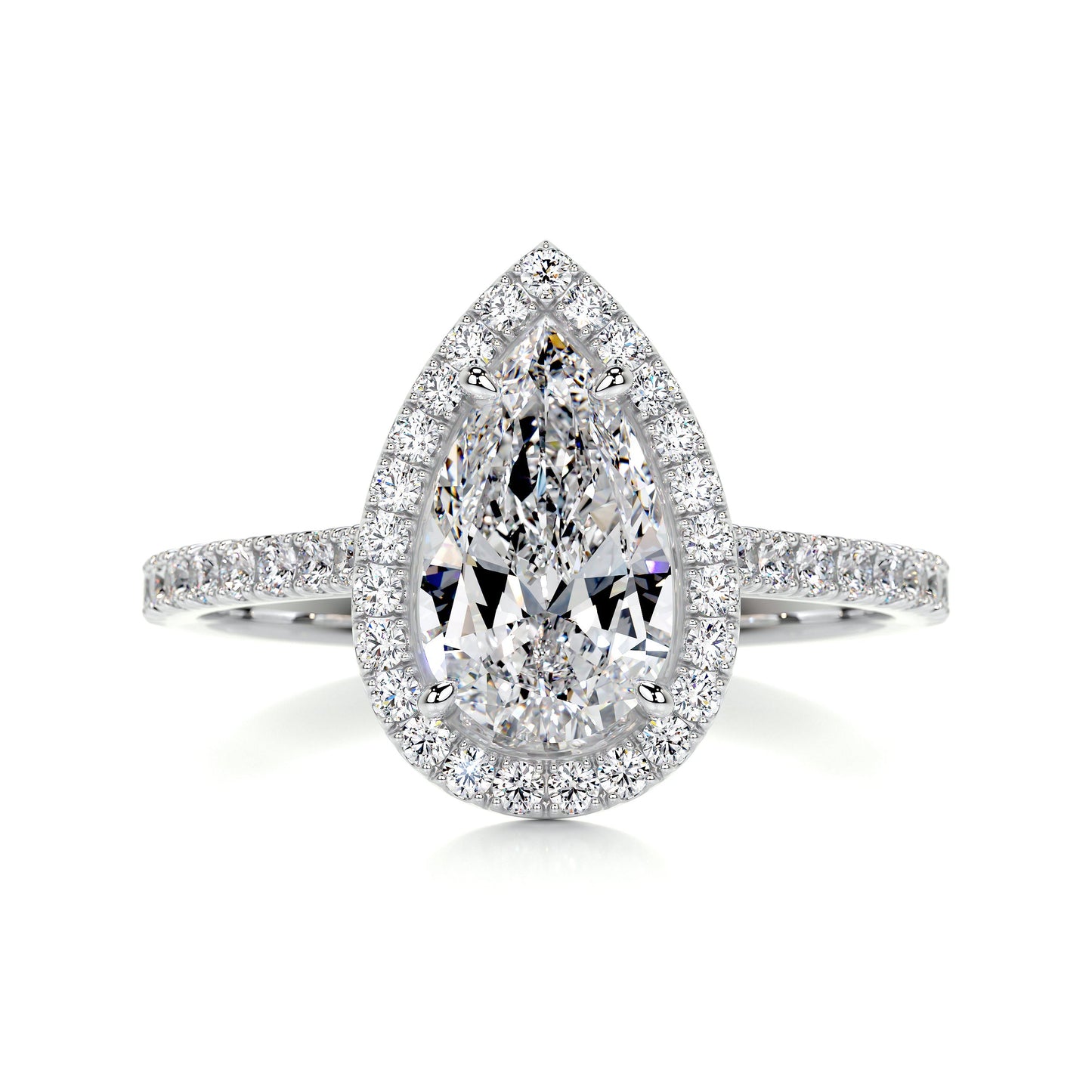 2.00 carat moissanite pear shape ring with halo