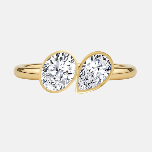 LÉONIE oval & pear toi et moi bezel ring AG & CO Jewellery