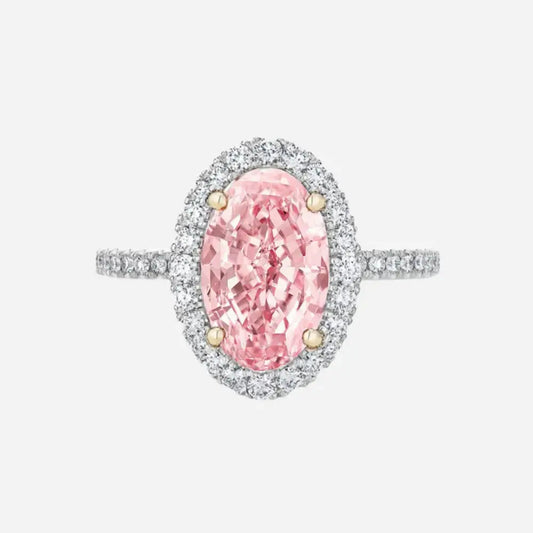 LUCINE Pink Oval Halo Diamond Ring AG & CO Jewellery