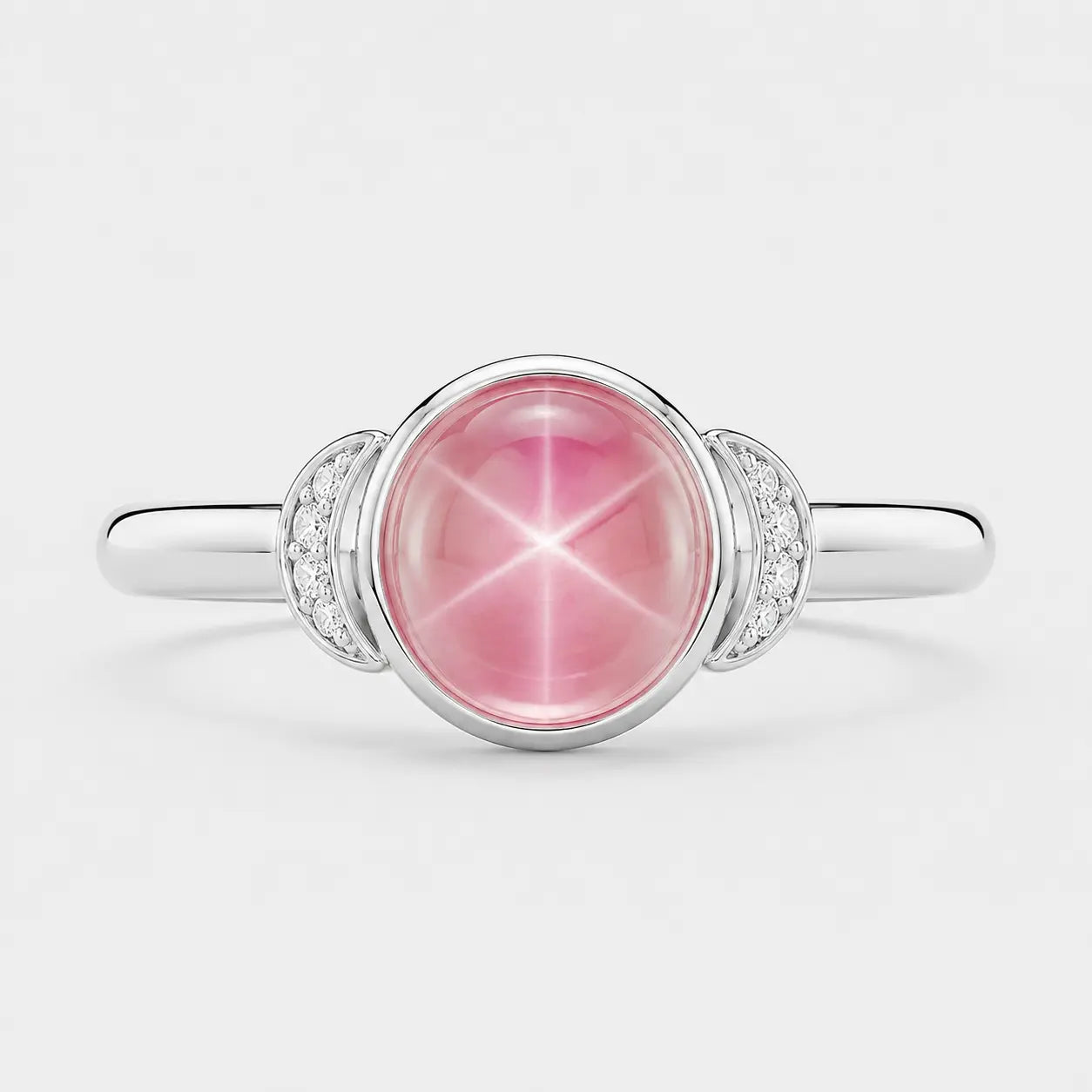lunette lab-grown pink star sapphire bezel crescent ring