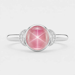 Lunette Lab-Grown Pink Star Sapphire Bezel Crescent Ring