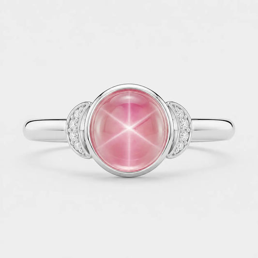 Lunette Lab-Grown Pink Star Sapphire Bezel Crescent Ring